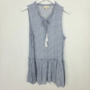 Cynthia Rowley Blue Floral Sleeveless Peasant Top Size L